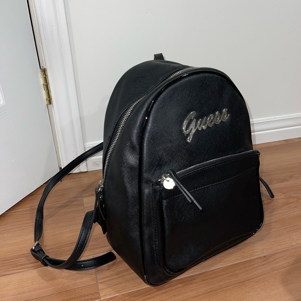 Guess Black Backpack with Silver Accents